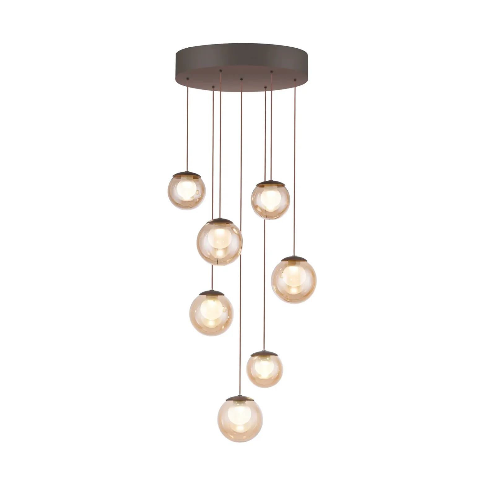 Lámpara colgante LED PURE Popup, bronce/ámbar, Ø 40 cm, 7 luces