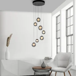Lámpara colgante LED PURE Popup, gris/gris ahumado, Ø 40 cm, 7 luces