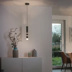 Lámpara colgante LED PURE Vega, cilíndrica, negra
