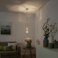 Lámpara colgante LED PURE Vega, cilíndrica, latón