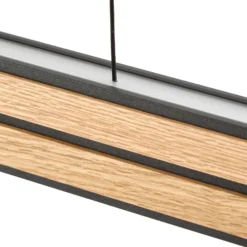 Lámpara colgante LED Quitani Lisene, roble/negro, CCT, 117 cm, atenuable.
