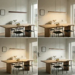 Lámpara colgante LED Quitani Lisene, roble/negro, CCT, 117 cm, atenuable.