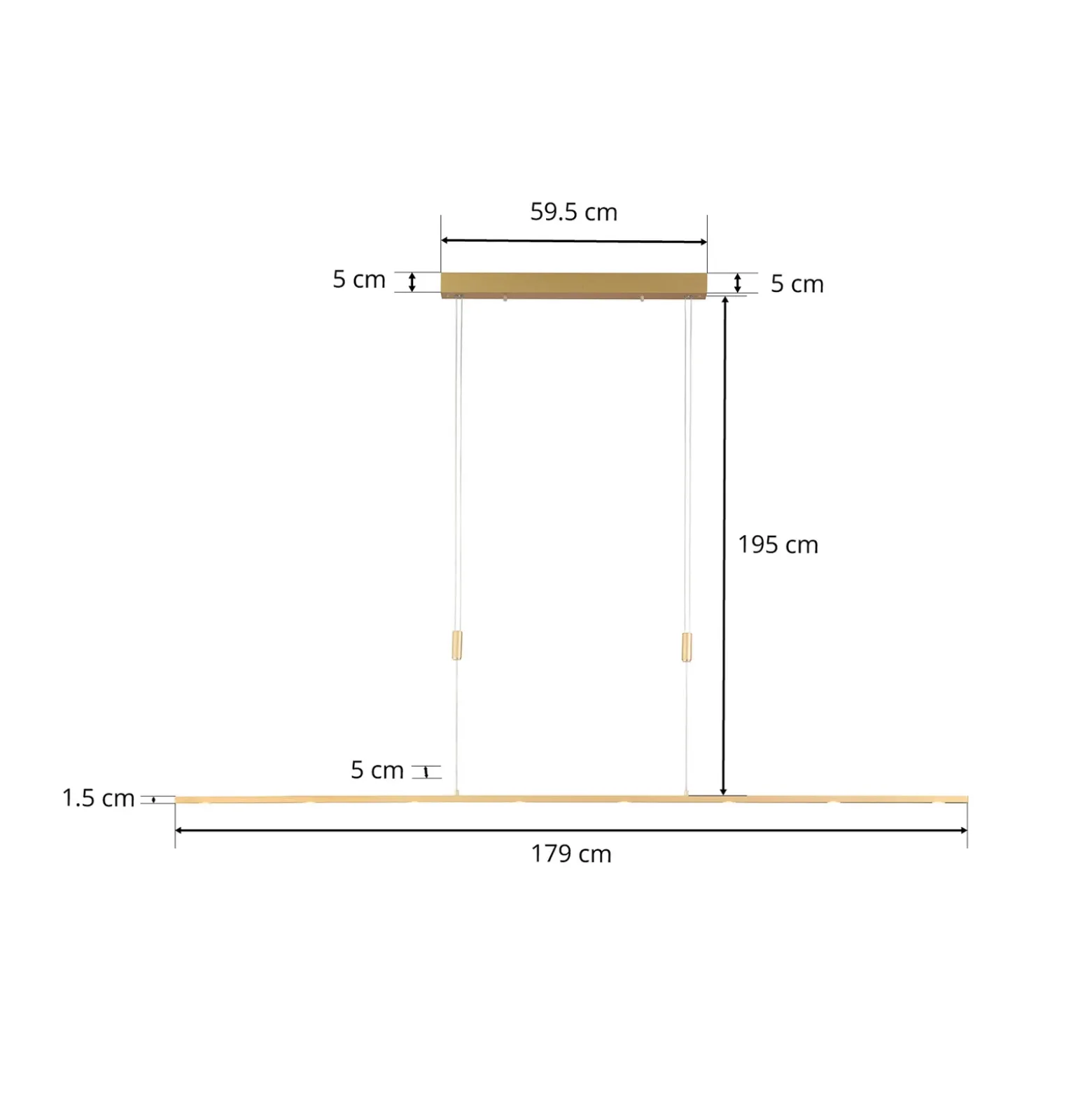Lámpara colgante LED Quitani Tolu, longitud 179 cm, latón