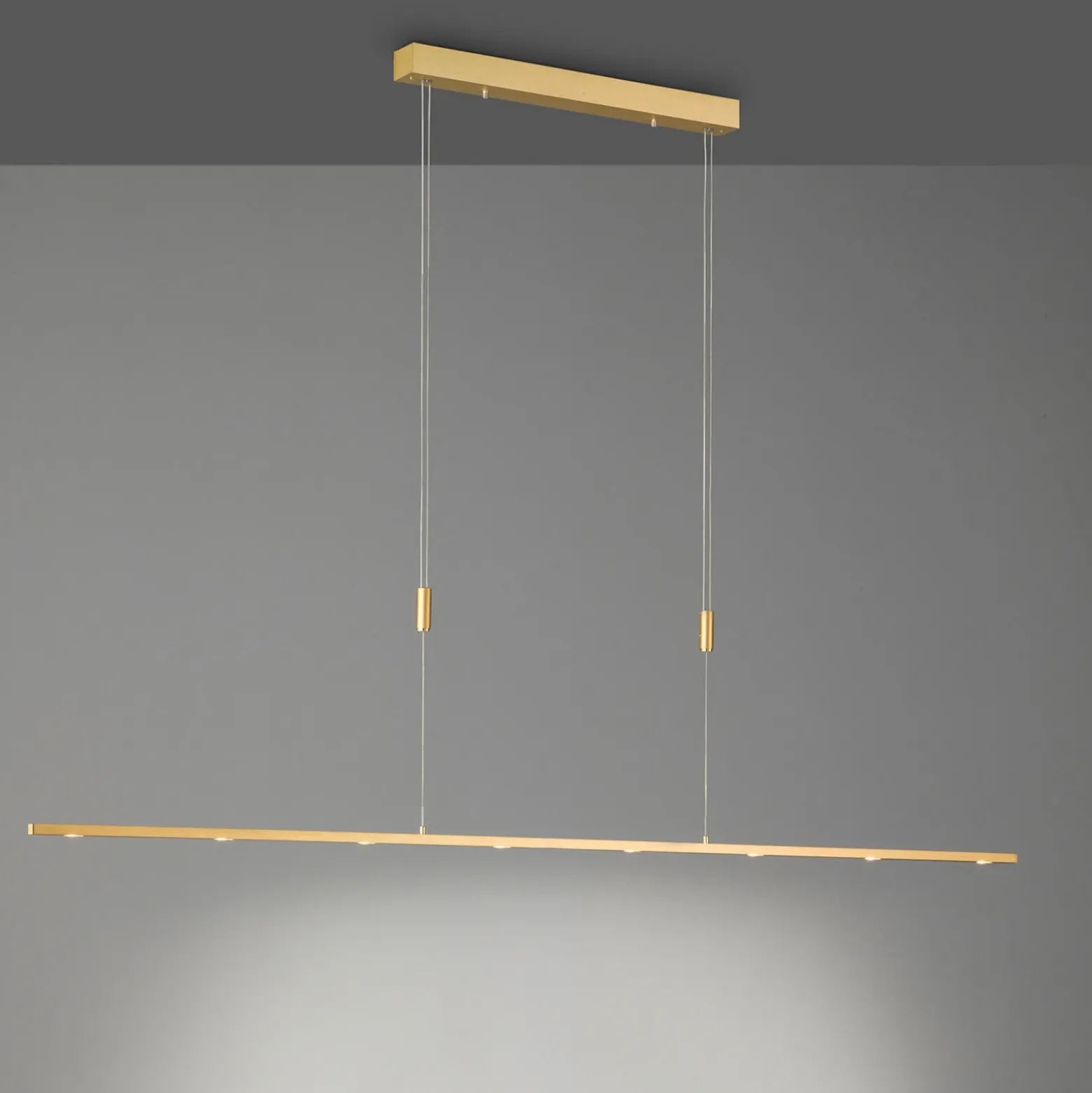 Lámpara colgante LED Quitani Tolu, longitud 179 cm, latón