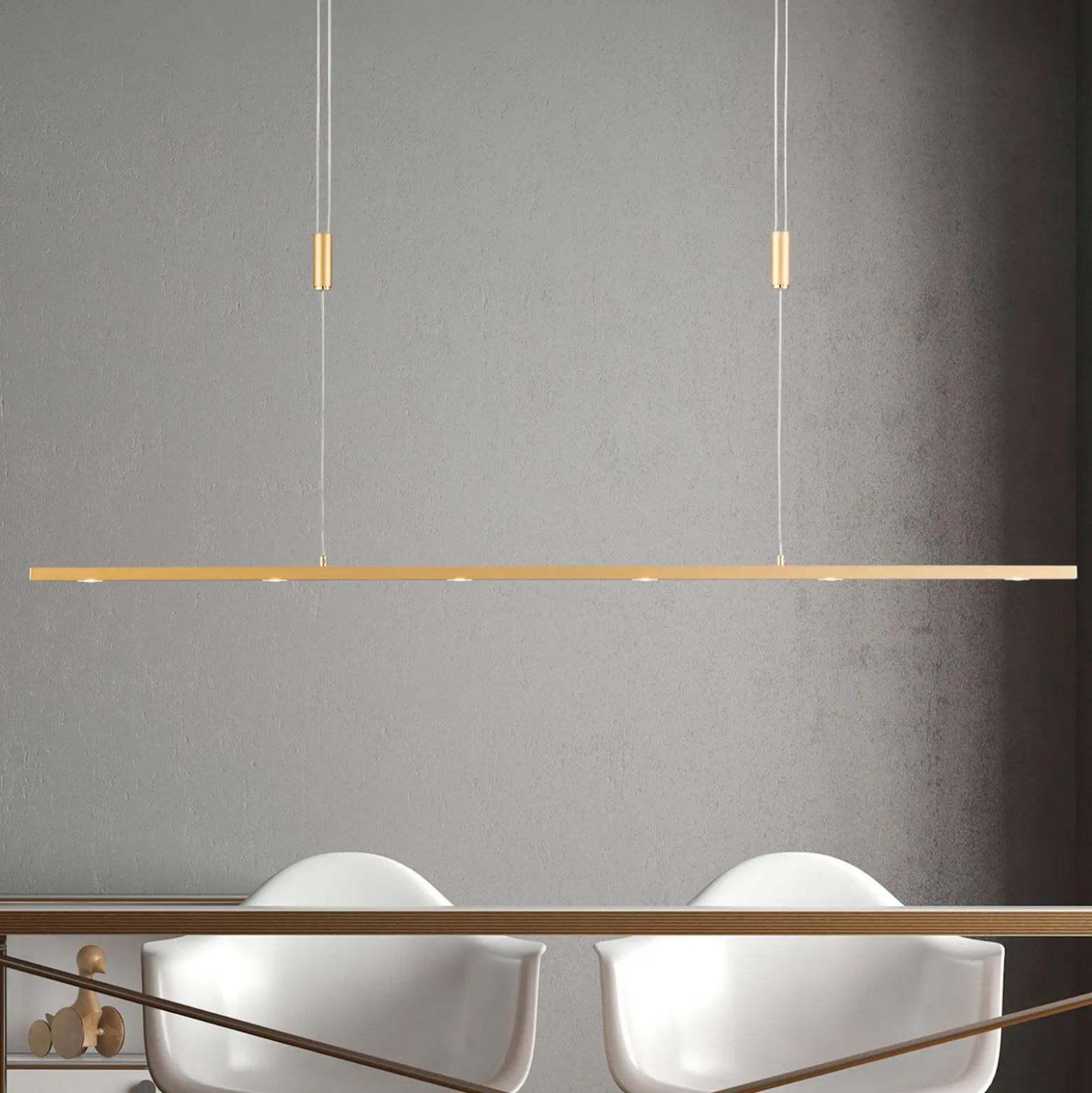 Lámpara colgante LED Quitani Tolu, longitud 119 cm, latón