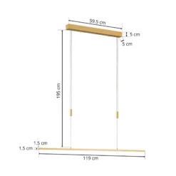 Lámpara colgante LED Quitani Tolu, longitud 119 cm, latón