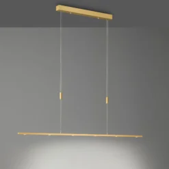 Lámpara colgante LED Quitani Tolu, longitud 139 cm, latón
