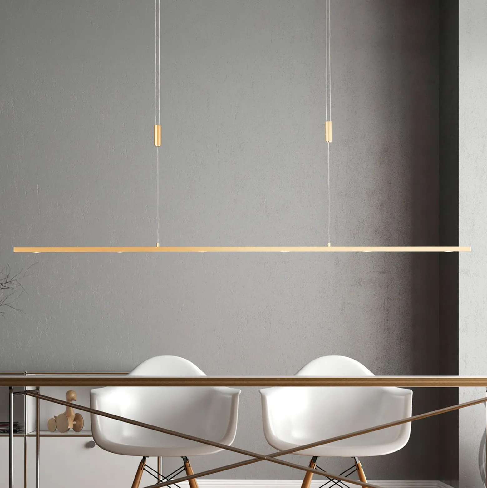 Lámpara colgante LED Quitani Tolu, longitud 139 cm, latón