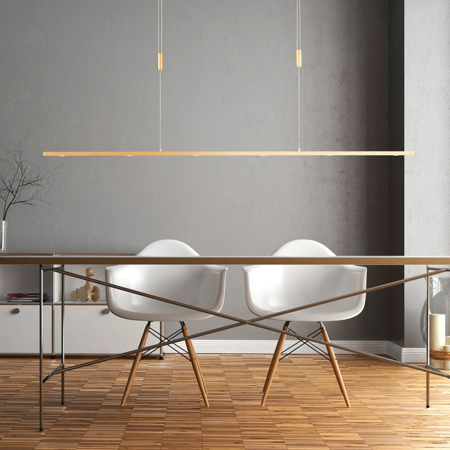 Lámpara colgante LED Quitani Tolu, longitud 139 cm, latón