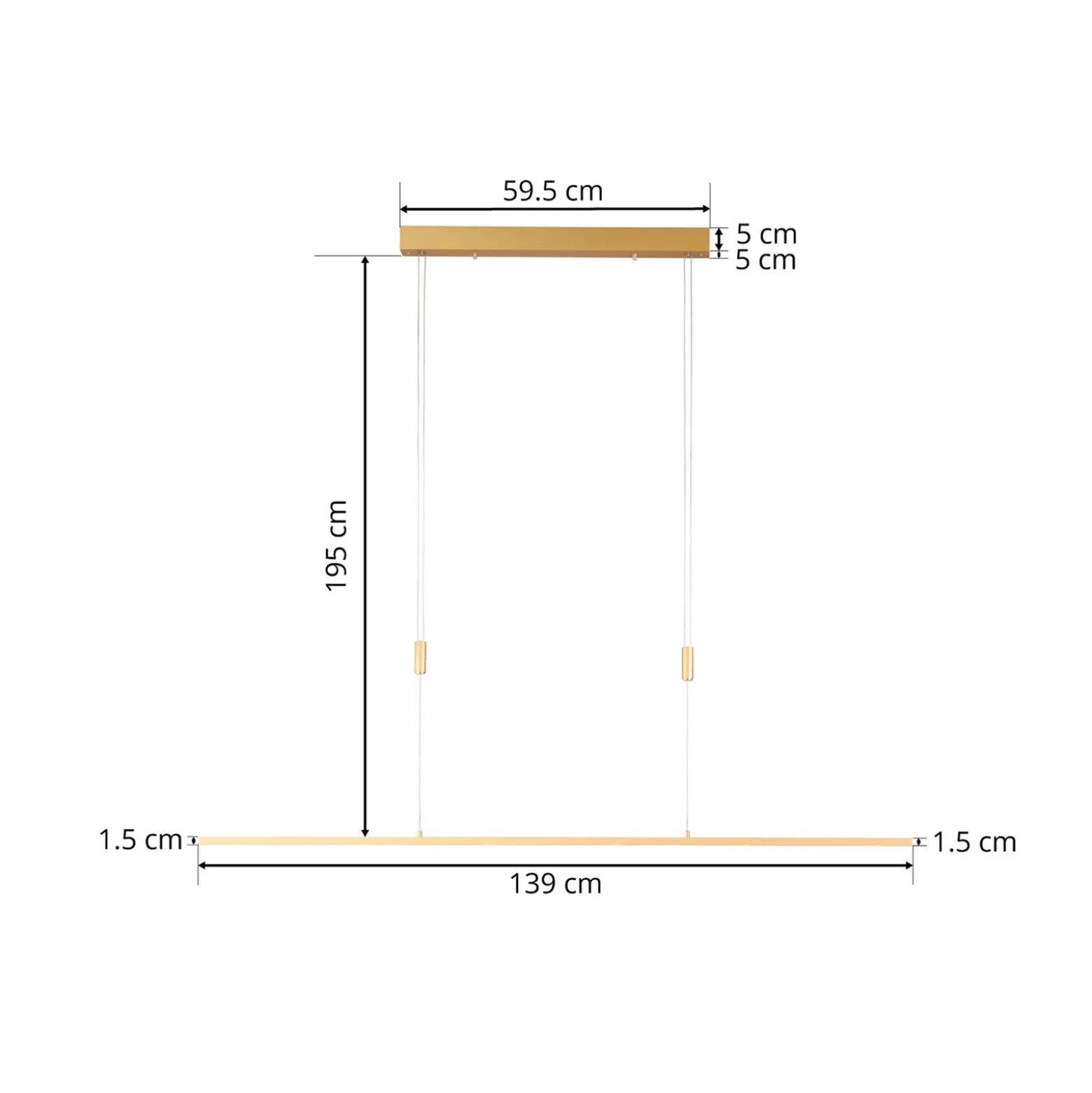 Lámpara colgante LED Quitani Tolu, longitud 139 cm, latón