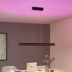 Lámpara colgante LED Raiko de Paulmann, negra, 100 cm, RGBW, atenuable.
