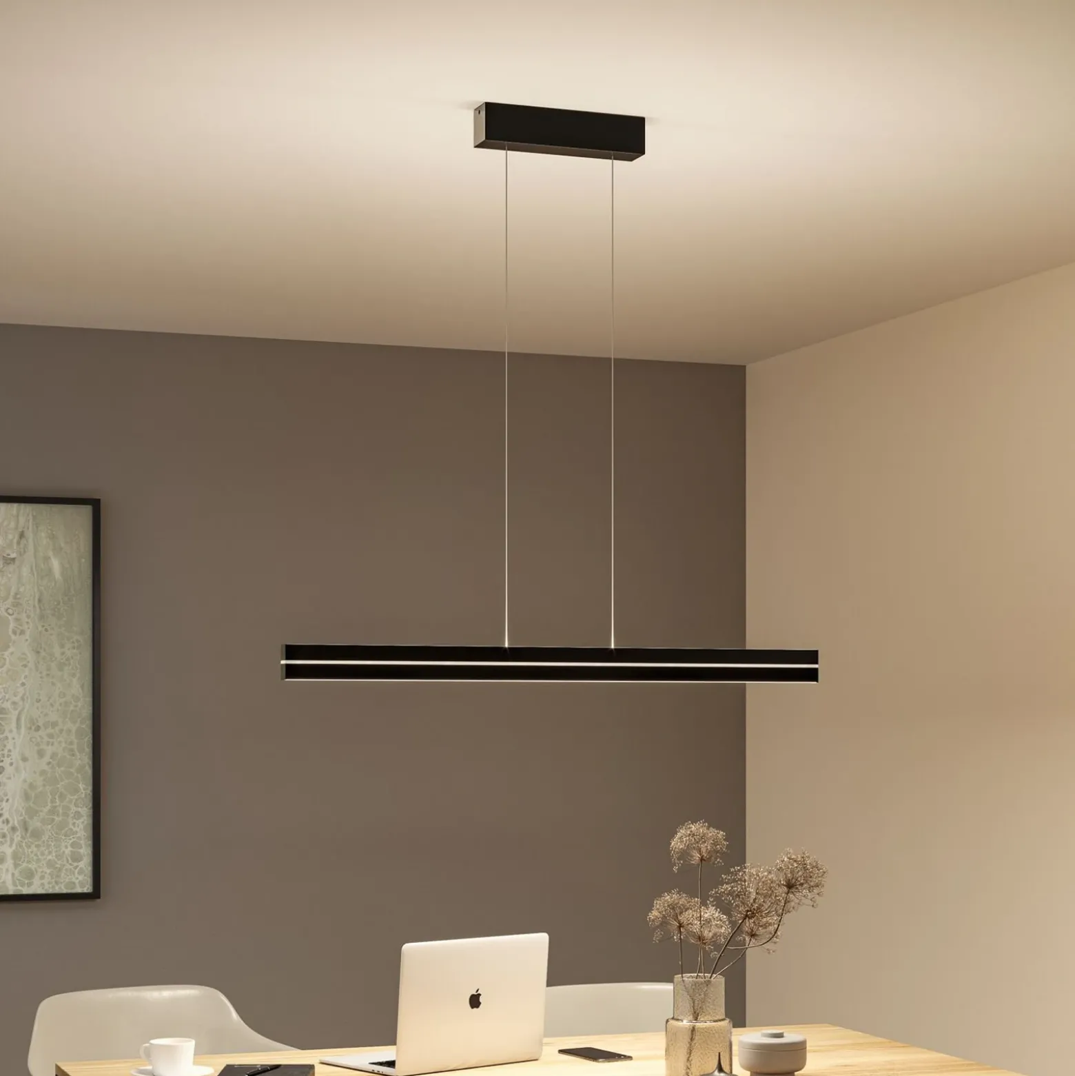 Lámpara colgante LED Raiko de Paulmann, negra, 100 cm, RGBW, atenuable.