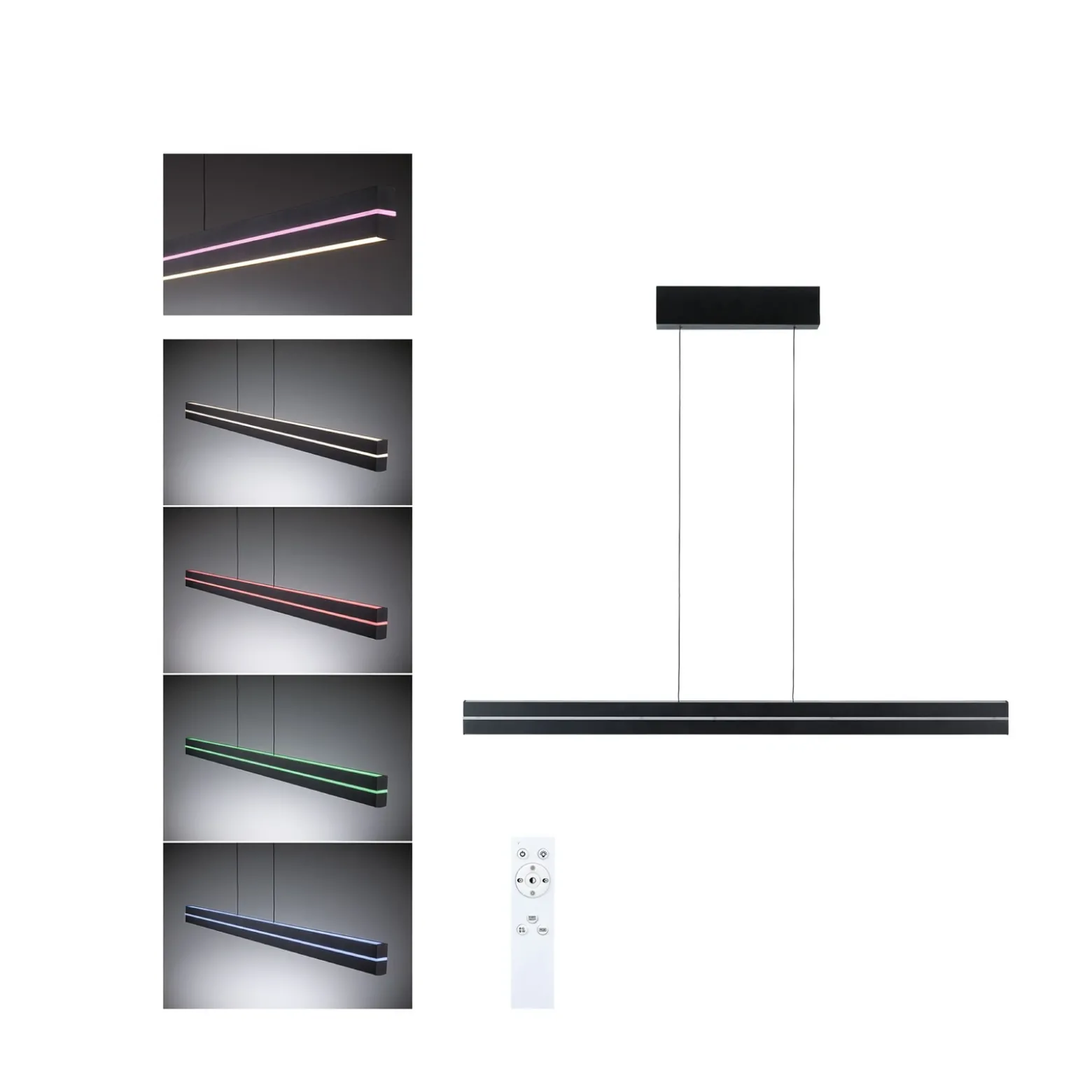 Lámpara colgante LED Raiko de Paulmann, negra, 100 cm, RGBW, atenuable.