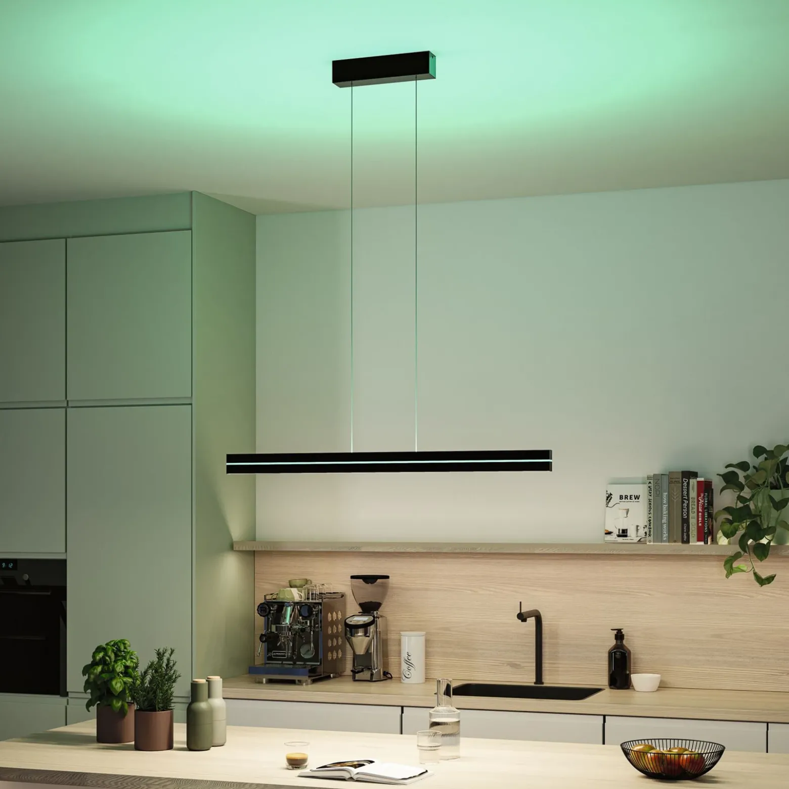 Lámpara colgante LED Raiko de Paulmann, negra, 100 cm, RGBW, atenuable.