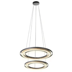 Lámpara colgante LED Rilas, negro/madera, Ø 57 cm, atenuable