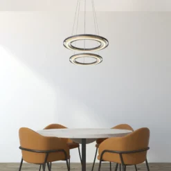 Lámpara colgante LED Rilas, negro/madera, Ø 57 cm, atenuable