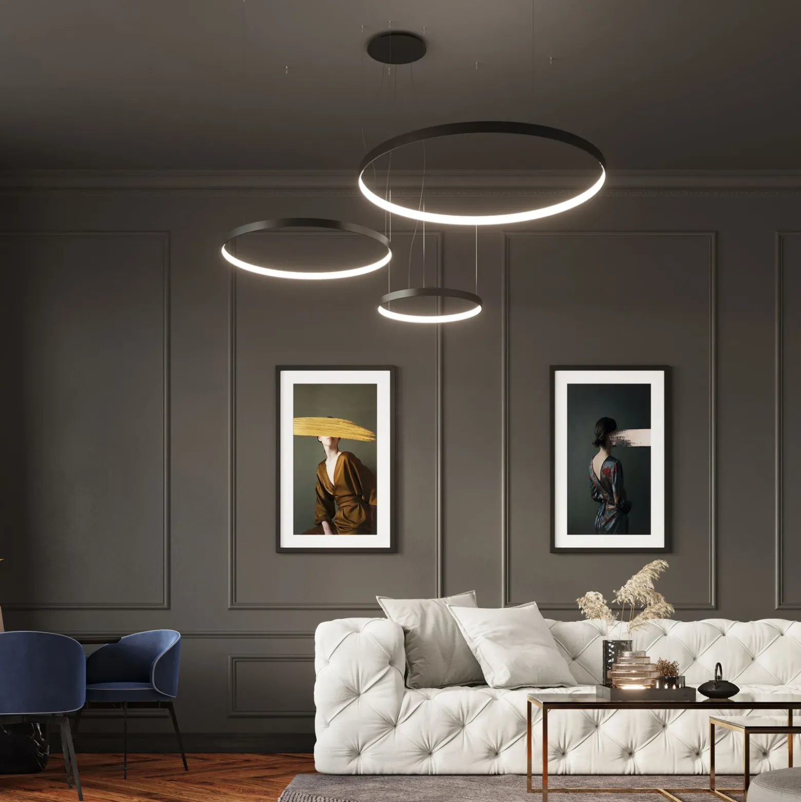 Lámpara colgante LED Rio 110, horizontal, 3.000 K, negra