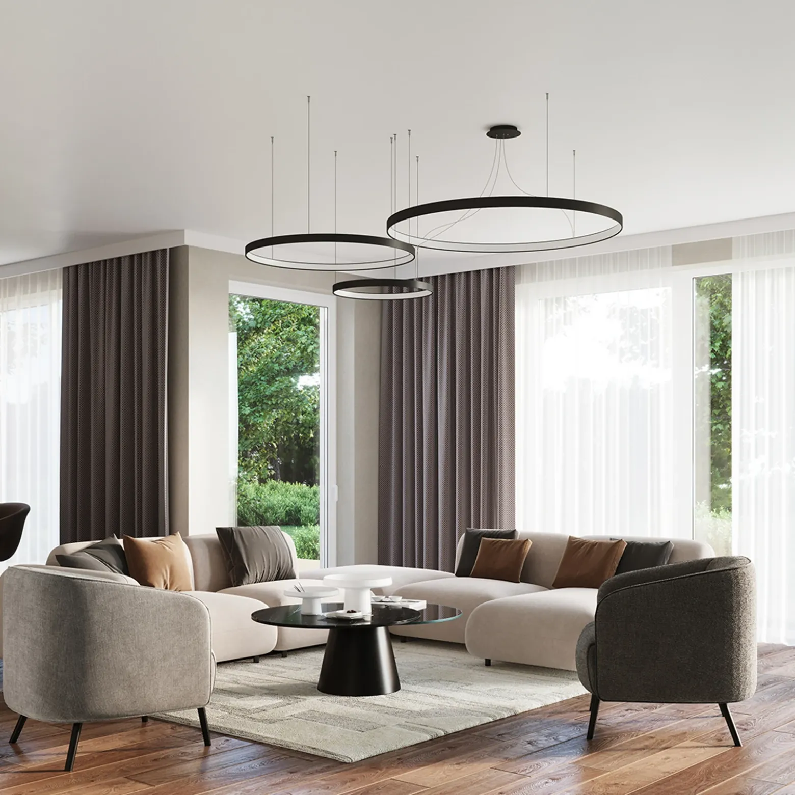 Lámpara colgante LED Rio 110 horizontal, 3.000 K, negra
