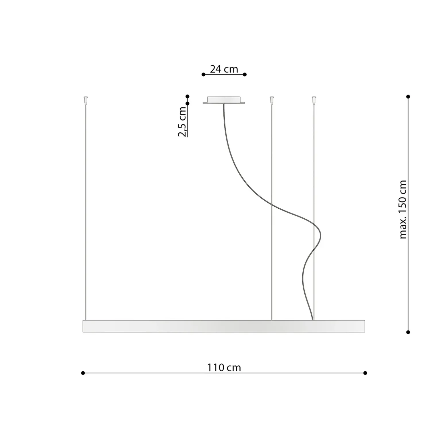Lámpara colgante LED Rio 110 horizontal, 3.000 K, negra
