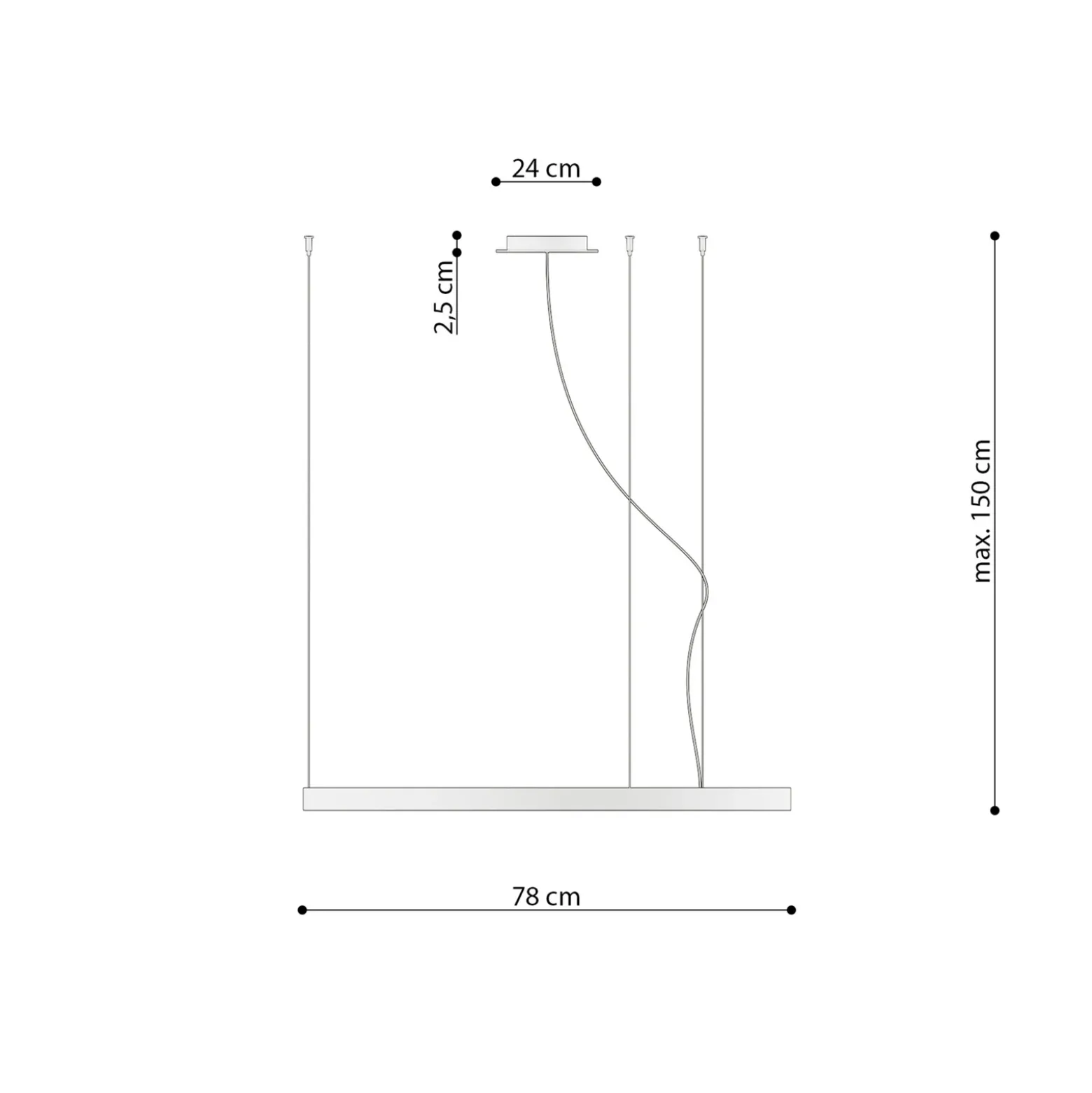 Lámpara colgante LED Rio 78 horizontal, 3.000 K, negra