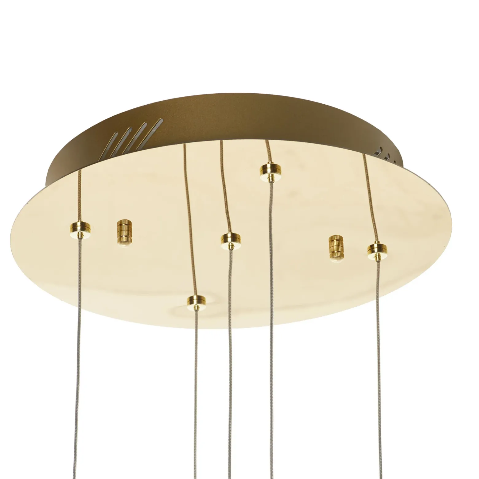 Lámpara colgante LED Rocio, 5 luces, redonda, metal, cristal, dorado