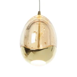 Lámpara colgante LED Rocio, 5 luces, redonda, metal, cristal, dorado