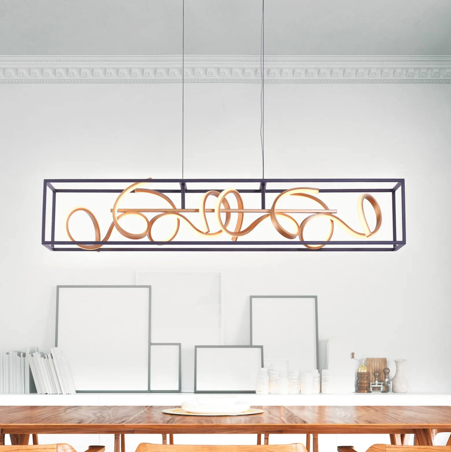 Lámpara colgante LED SELINA, negro/dorado, longitud 110 cm, Switchdim