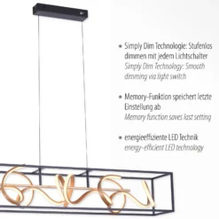 Lámpara colgante LED SELINA, negro/dorado, longitud 110 cm, Switchdim