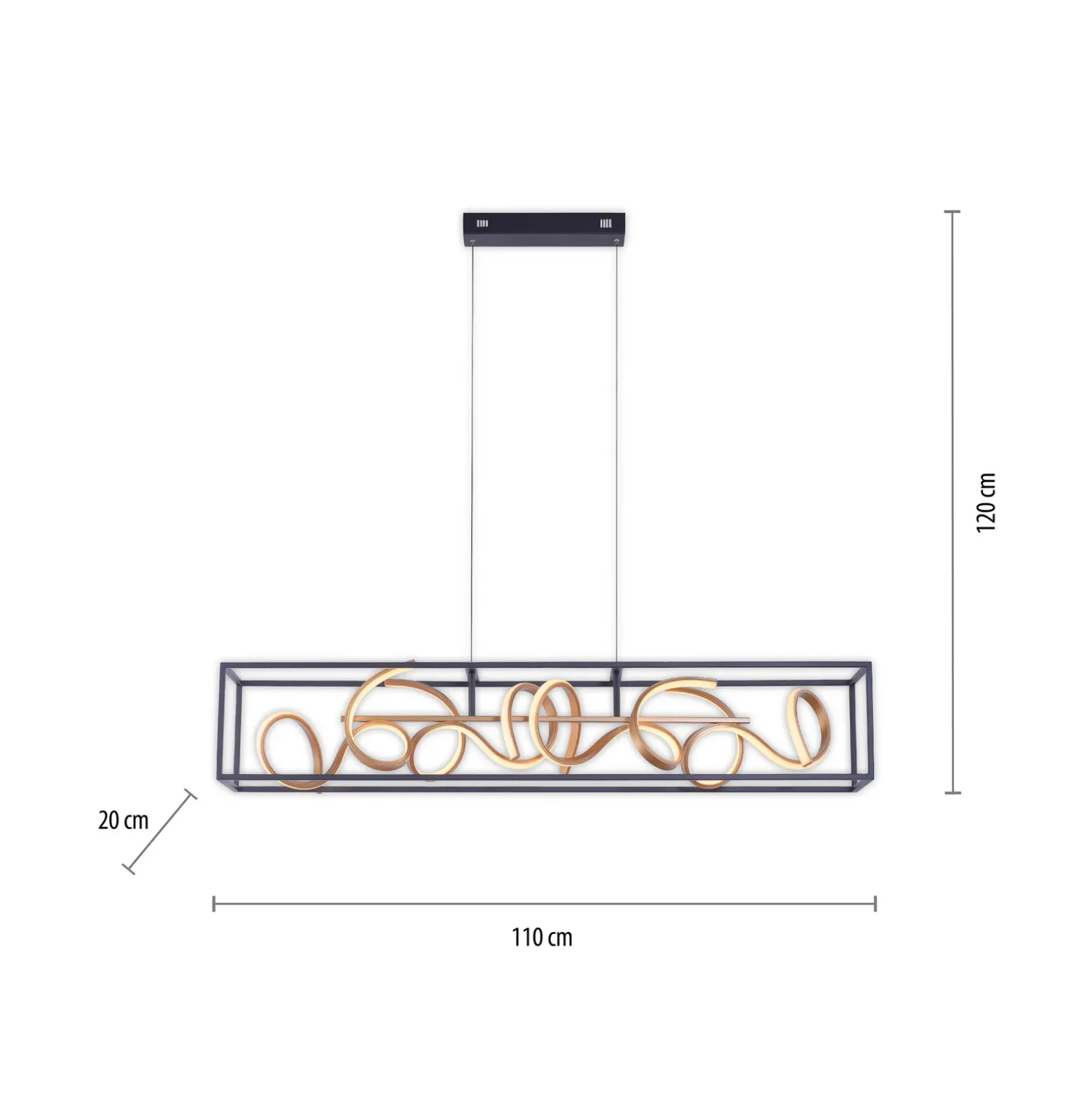 Lámpara colgante LED SELINA, negro/dorado, longitud 110 cm, Switchdim