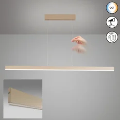 Lámpara colgante LED Silvano, arena, longitud 115 cm, CCT, regulador táctil