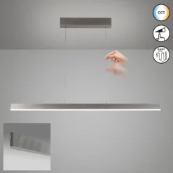 Lámpara colgante LED Silvano, níquel, longitud 115 cm, CCT, regulador táctil