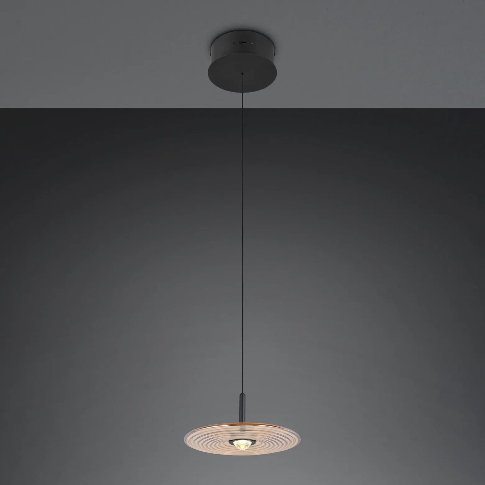 Lámpara colgante LED Sirena, negro/ámbar, Ø 20 cm, cristal, CCT