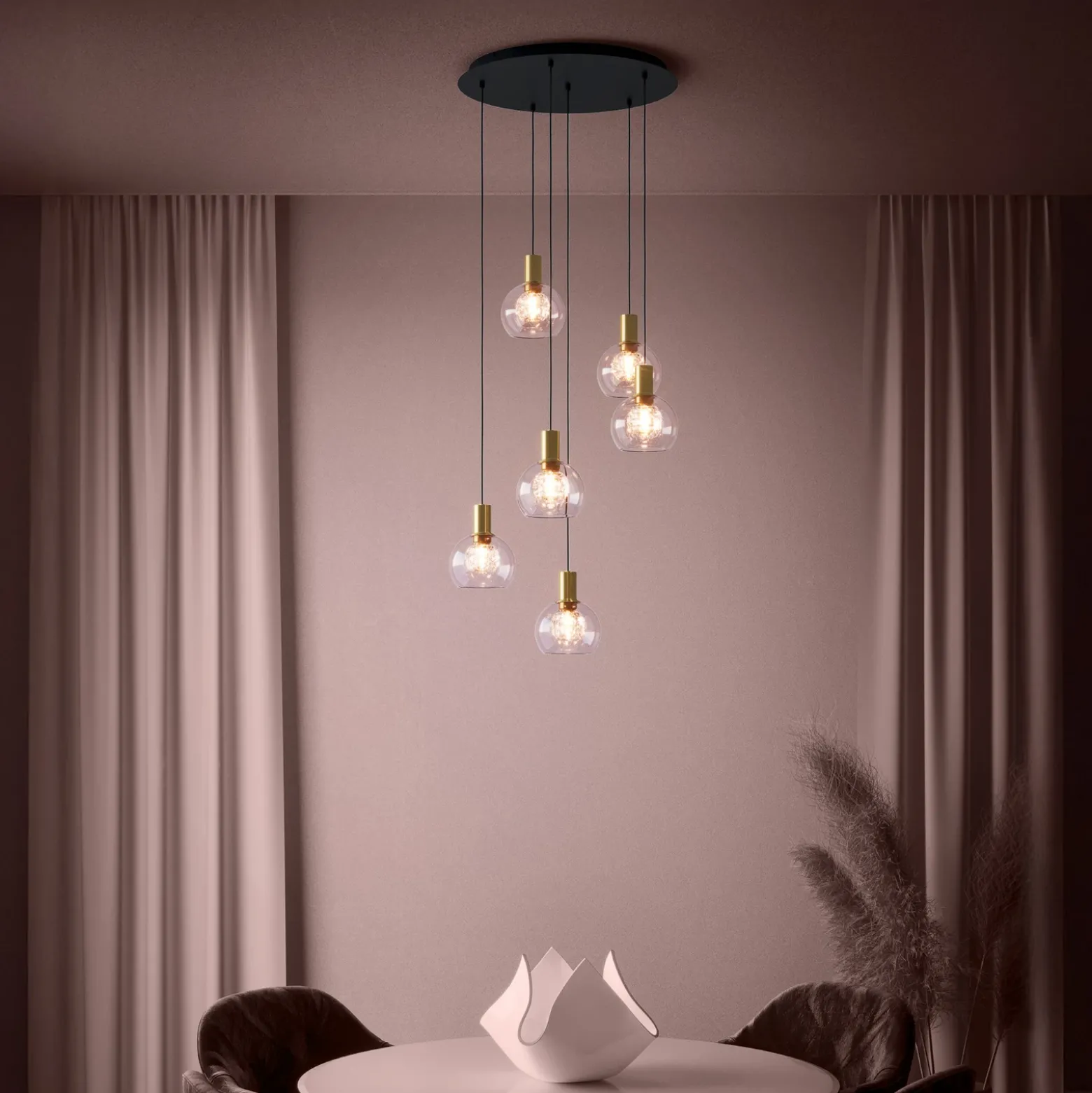 Lámpara colgante LED Stars of Light Terque, latón, Ø 54 cm, 6 luces