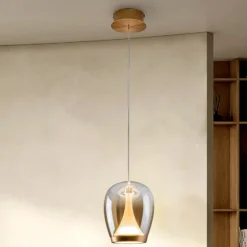 Lámpara colgante LED Suspiro, Ø 18 cm, color dorado/ámbar, cristal