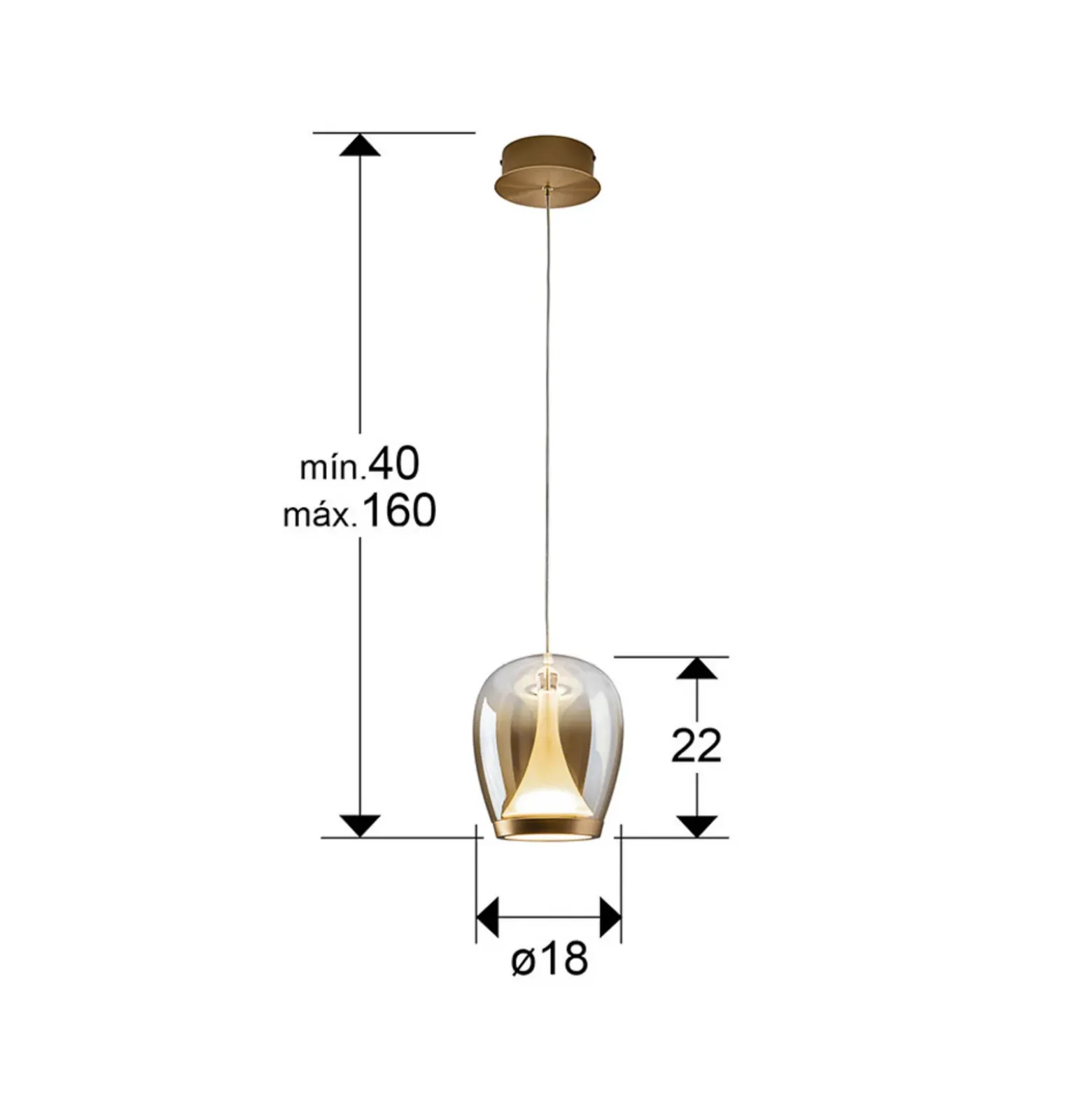 Lámpara colgante LED Suspiro, Ø 18 cm, color dorado/ámbar, cristal