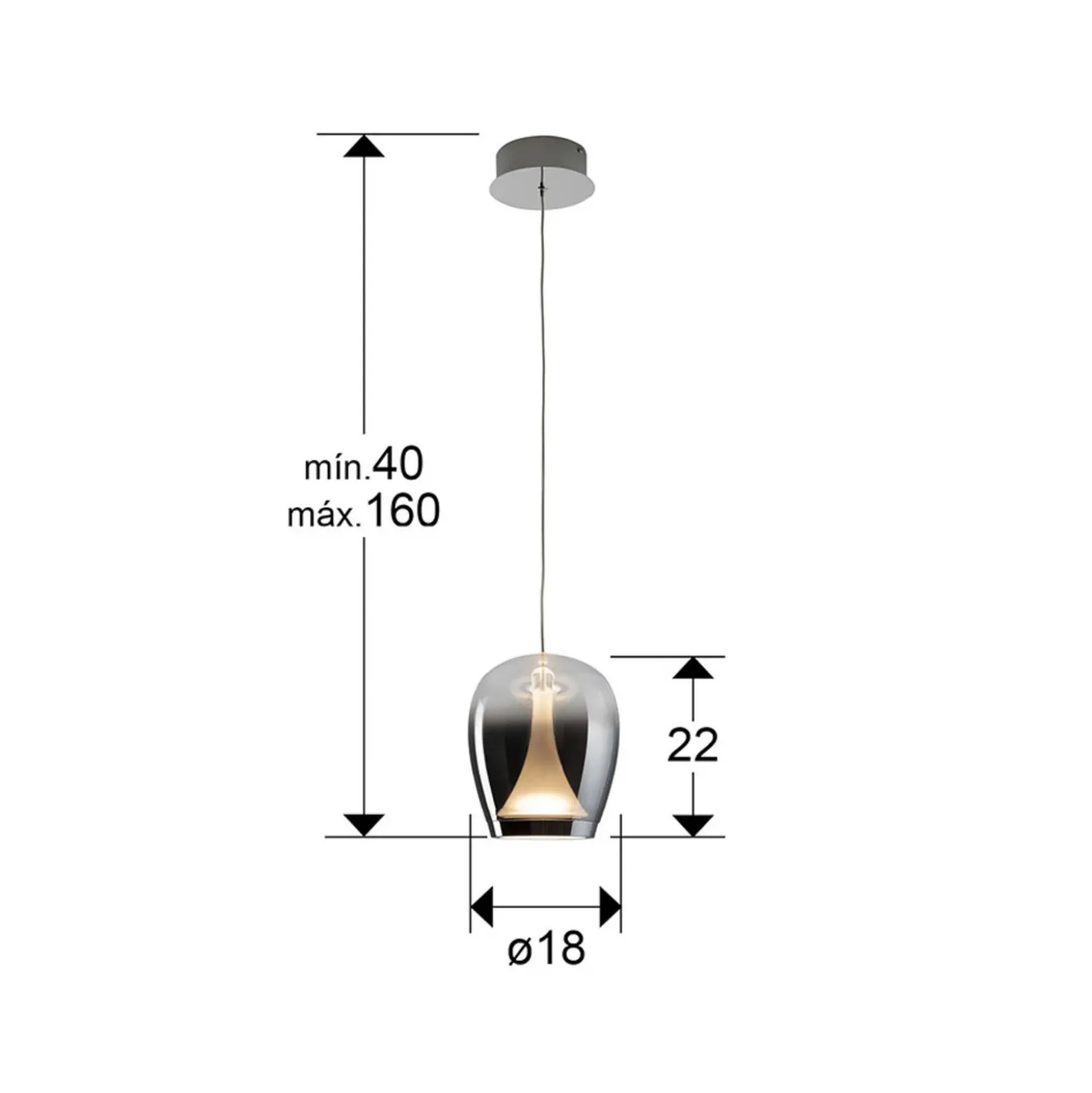 Lámpara colgante LED Suspiro, Ø 18 cm, color cromado/gris humo, cristal