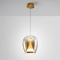 Lámpara colgante LED Suspiro, Ø 25 cm, color dorado/ámbar, cristal
