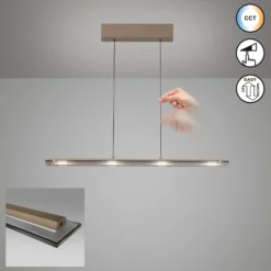 Lámpara colgante LED Torvi, gris claro/gris humo, 88 cm, metal/vidrio