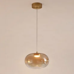 Lámpara colgante LED Vaso, color ámbar, Ø 18 cm, cristal