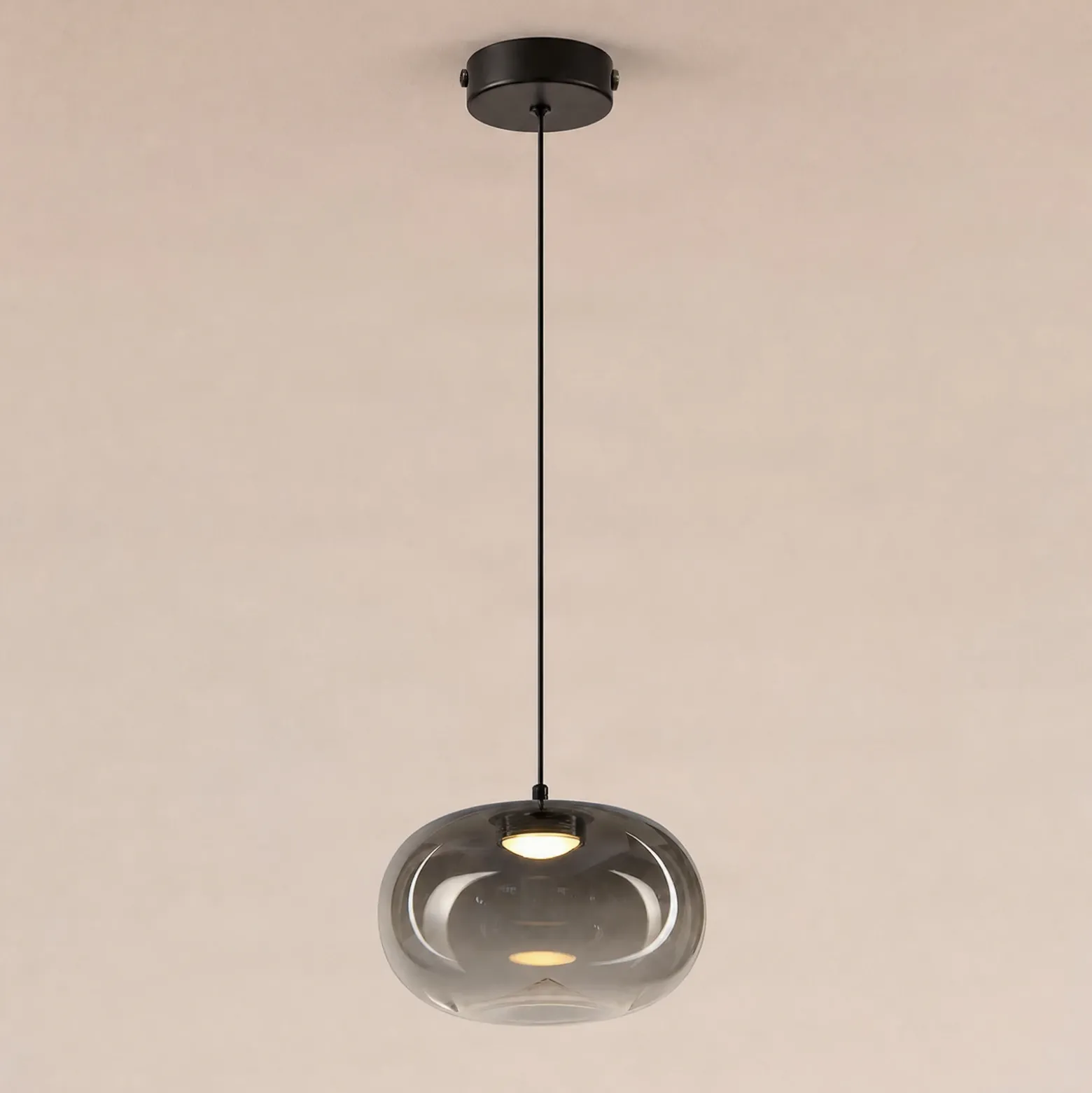 Lámpara colgante LED Vaso, gris ahumado, Ø 18 cm, cristal