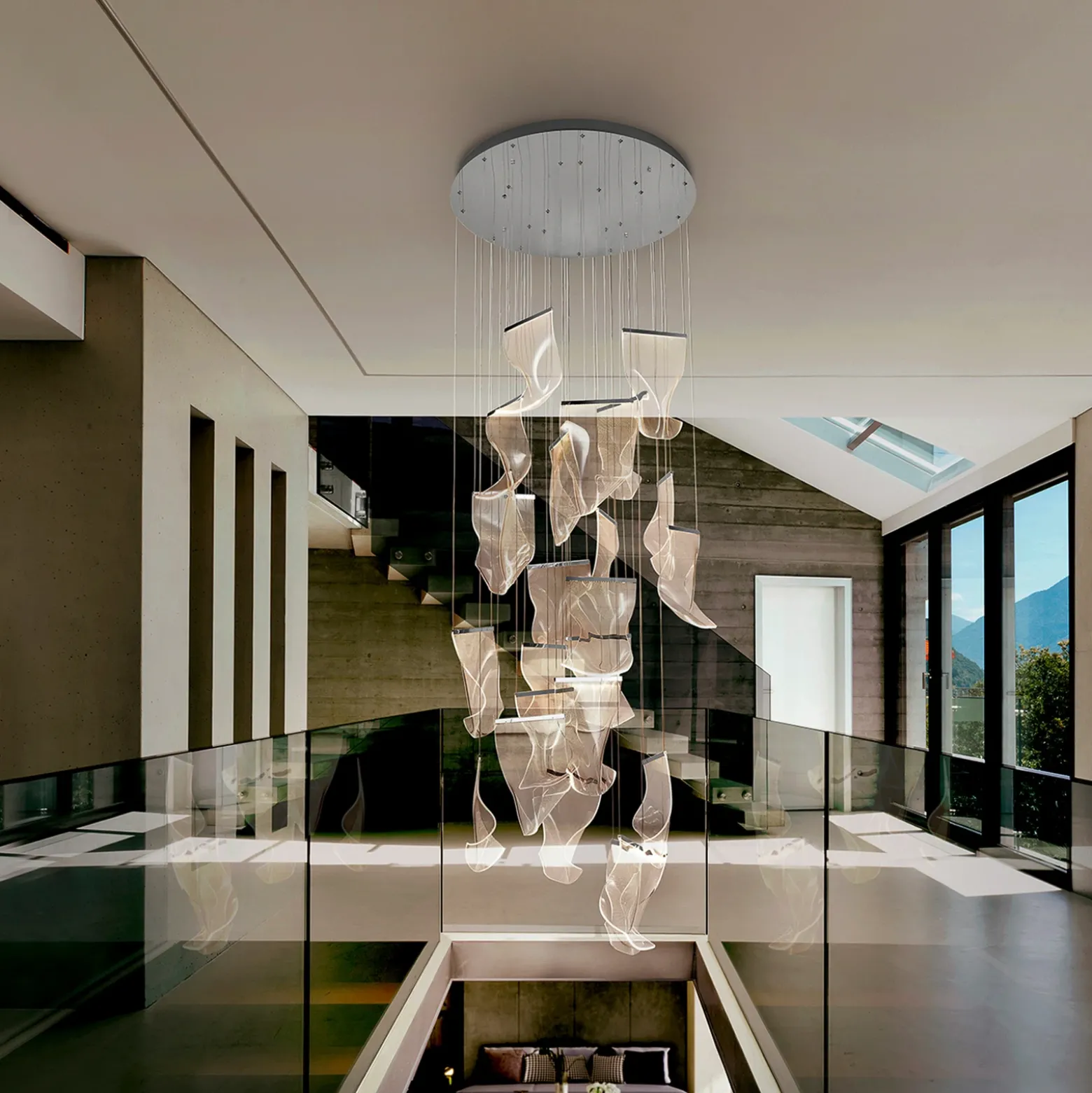 Lámpara colgante LED Velos, cromada, 24 luces, metal, plástico