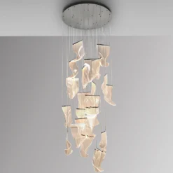 Lámpara colgante LED Velos, cromada, 24 luces, metal, plástico