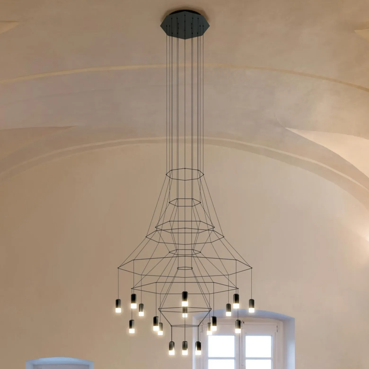 Lámpara colgante LED Vibia Wireflow, negro, 279 cm