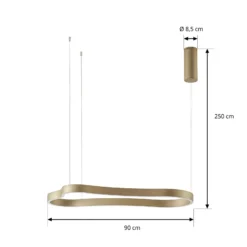 Lámpara colgante LED Vikali de Lucande, dorada, CCT, atenuable, 90 x 45 cm