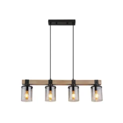 Lámpara colgante Lila con barras de madera 4 luces