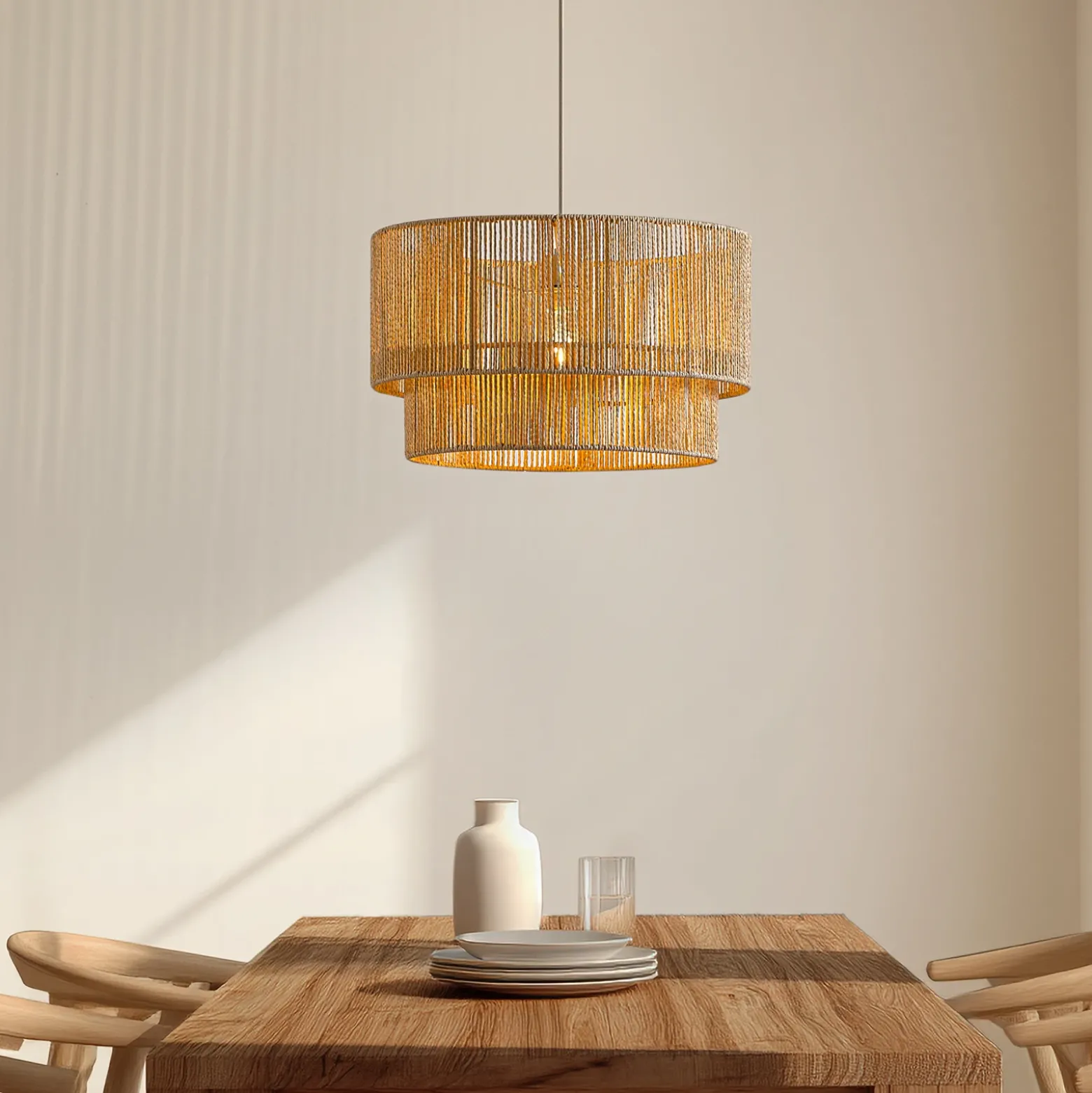 Lámpara colgante Lindby Anuva, Ø 45 cm, beige, papel, E27