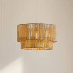 Lámpara colgante Lindby Anuva, Ø 45 cm, beige, papel, E27