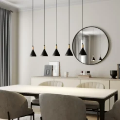 Lámpara colgante Lindby Arina, 100 cm, negra, 5 luces