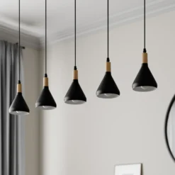 Lámpara colgante Lindby Arina, 100 cm, negra, 5 luces