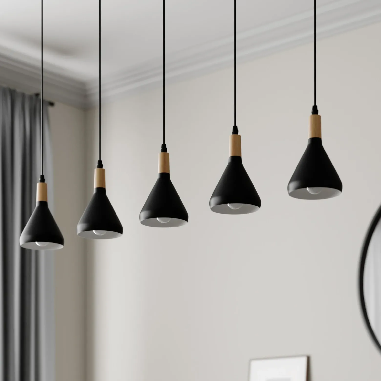 Lámpara colgante Lindby Arina, 100 cm, negra, 5 luces